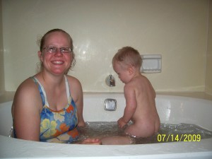 Playing in the jacuzzi tub at our temporary home in Park City.