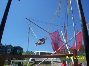 Erin doing a flip on the Legacy Launcher.