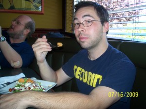 Brandon eating at Ruby Tuesday's.