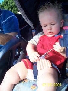 Aiden with his flag.