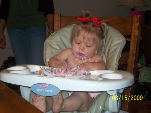 The birthday girl and her cake.