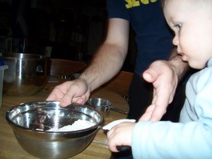 Adding some flour.