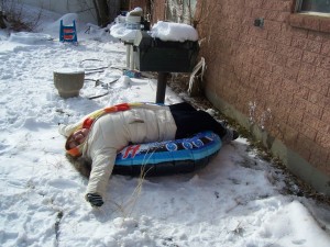 An exhausted Erica pauses for a rest.