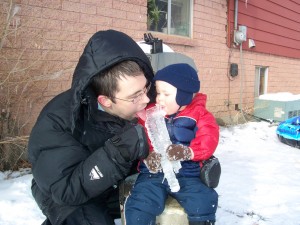 Sharing with Daddy.