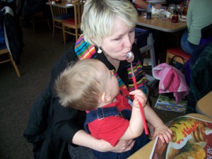 Here grandma have a little taste from my LONG handled spoon.