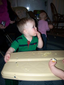 Aiden chowing down on anything he can get his hands on.