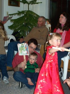 Aiden was the "shepherds" for the nativity play.