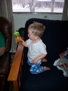 Christmas morning...apple juice was pretty much Aiden's nutrition for the day.