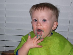 Blue Lofthouse cookies-blue frosting faces.