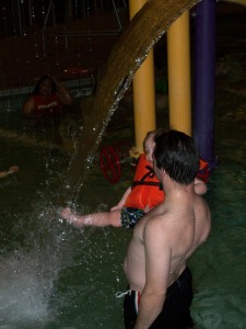 Checking out the waterfall at the pool.