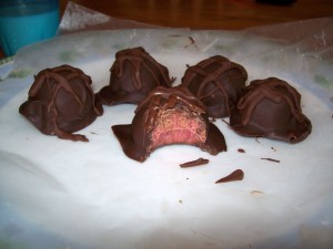 The strawberry truffles we made.