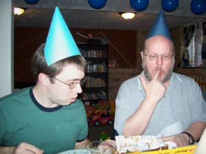 My dad and hubby at Lucas' welcome home birthday party.