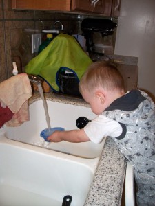 Water play in the sink.