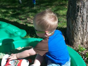 Sunglasses mishap.  (See his ear for mishap.)