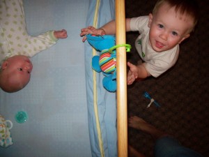 Aiden and Lucas playing together.